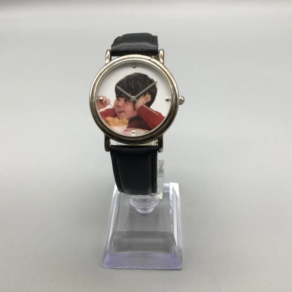Life Cereal 2000 Men Watch 34mm Silver Tone He Likes It Hey Mikey Black Leather